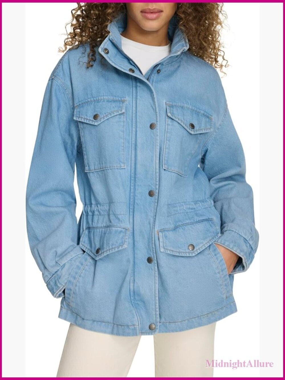 Stand Collar Military Jacket with 4 Pockets Long Sleeve Zip Front